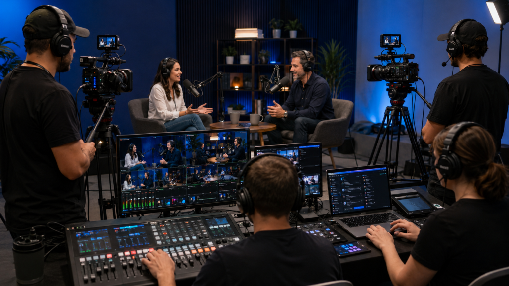 Transmissões ao Vivo e Podcasts com Estrutura Profissional